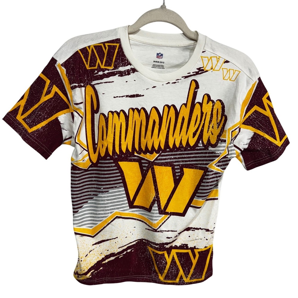 NFL Kids M-10/12 White Commanders Short Sleeve‎ Graphic Tee All-Over Print